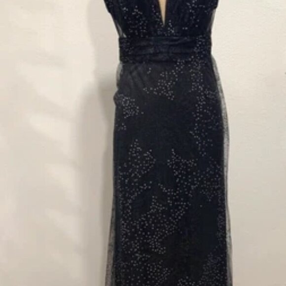 NWT MARCHESA NOTTE V-NECK GLITTER SLEEVELESS BLACK GOWN SIZE 14 $995 - Picture 5 of 11